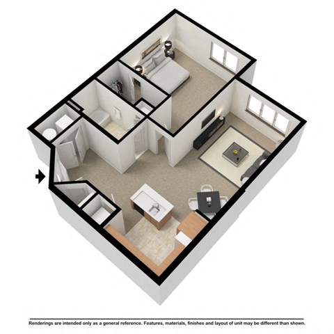 one bedroom 3d floor plan